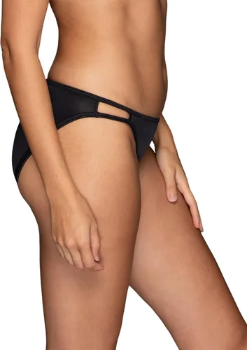 Vista 3 de Vanity Fair Bragas de bikini con tira para mujer, Illumination, con elástico sedoso y ribete de satén Paquete de 3 Negro (Midnight Black)