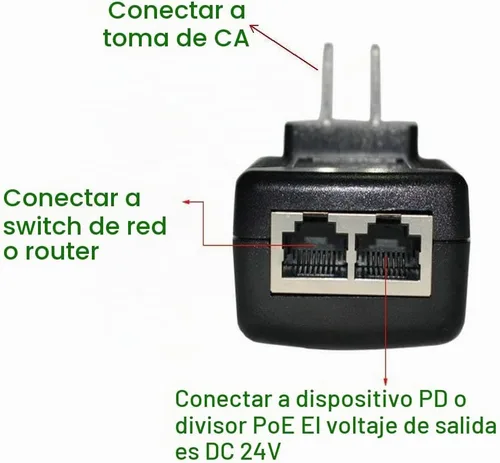 Vista 3 de Jeirdus 24V 1A Fuente de alimentación pasiva a través de Ethernet Inyector PoE Adaptador Ethernet con enchufe de pared Cumple con IEEE 802.3af