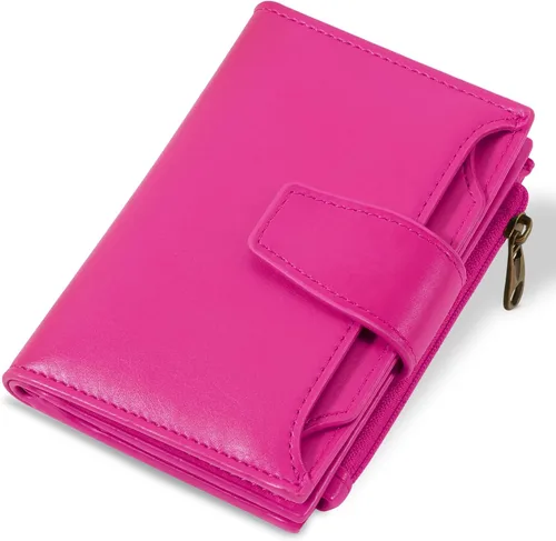 Vista 21 de Airkit Cartera para mujer, pequeña cartera de cuero para mujer, plegable, compacta, con bloqueo RFID, tarjetero de crédito, mini bolso de viaje