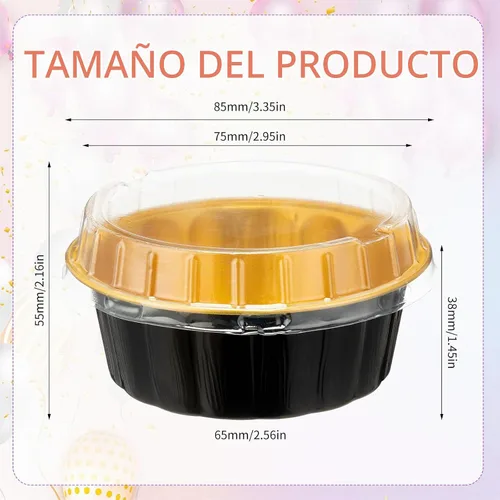 Vista 2 de Tessco for You 200 piezas de ramekin desechables Creme Brulee, negro, oro