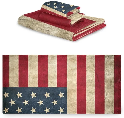 Vista 2 de Qilmy Juego de toallas de 3 piezas con la bandera estadounidense, absorbente y suave, juego de toallas decorativas para baño con toalla de baño