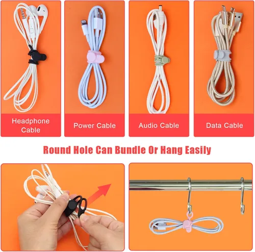 Vista 4 de Catcan - 24 bridas de silicona reutilizables para cables eléctricos, correas organizadoras de cables elásticos multiusos para agrupar cables
