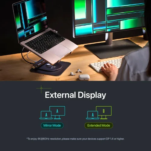 Vista 6 de ADAM elements Hub Stand Pro 6 en 1 USB-C - Estación de acoplamiento para laptop, soporte plegable para laptop con HDMI 4K, PD de 100 W y USB 3.0