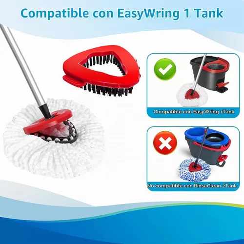 Vista 3 de Cabezal de trapeador giratorio y cepillo de repuesto para O Cedar EasyWring 1 tanque, color blanco