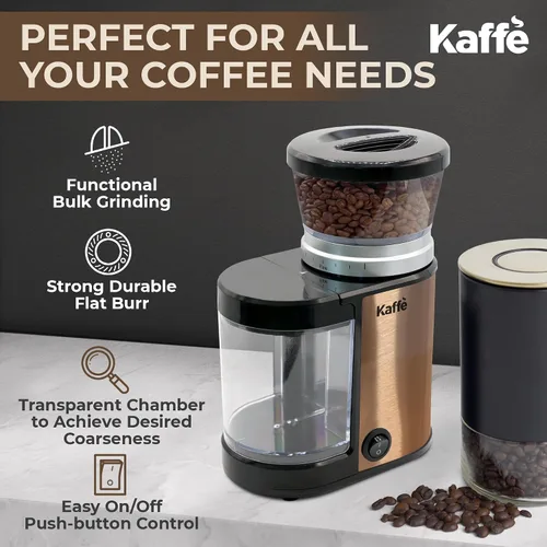 Vista 3 de Kaffe - Molinillo eléctrico de café con rebabas (5.5 onzas) con ajustes de grosor precisos ajustables, rebabas planas, [motor mejorado], molinillo