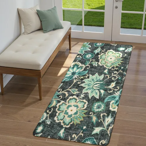 Vista 52 de Lahome - Tapete floral con estampado de cachemira, lavable, antideslizante, pequeño, anti-manchas, suave, para baño, entrada, dormitorio, Negro