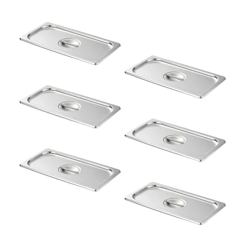 Vista 14 de HECMAC Paquete de 6 Tapas de Bandeja de Hotel de Tamaño 1/2 con Muescas, Acero Inoxidable Sólido Resistente para Mesa de Vapor, Tapa de Bandeja