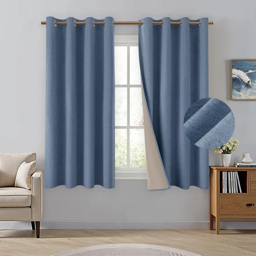 Vista 39 de HOMEIDEAS Cortinas 100% opacas beige de 63 pulgadas de largo, mezcla de lino con textura de oscurecimiento, cortinas con aislamiento térmico