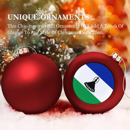 Vista 4 de Adornos de bola de Navidad de Lesotho roja, adorno de bola de bandera de Lesotho, adornos de Navidad de bandera nacional para árbol de Navidad, Año