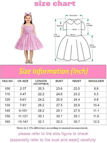 Vista 6 de SZ-TONDA Vestido con correa para disfraz a cuadros rosados para niñas Ropa de fiesta de Halloween 2023 para niños, cosplay, cumpleaños, fiesta