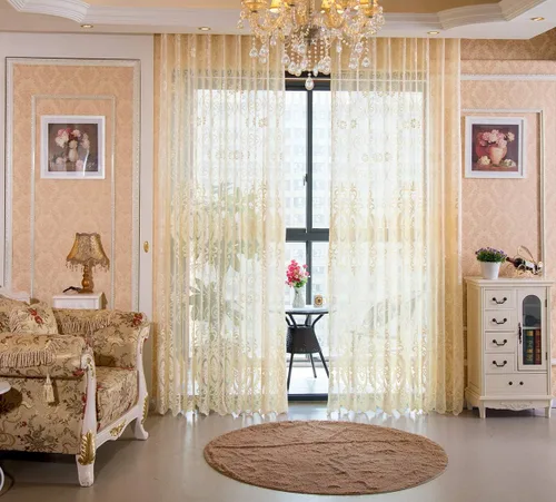 Vista 6 de Lujosas cortinas transparentes de encaje jacquard moderno para decoración del hogar, bolsillo para barra, estilo superior, sala de estar, comedor