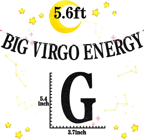 Vista 2 de Bandera energética Big Virgo, temporada de Virgo, decoración de fiesta de cumpleaños de agosto/septiembre, 12 suministros de decoración de fiesta