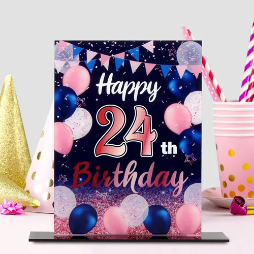 Vista 92 de LINGTEER Decoraciones de feliz cumpleaños número 11, 2 piezas de soporte de acrílico con impresión de pie rosa y azul, tablero de telón de fondo