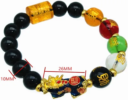 Vista 3 de Hecho a mano Feng Shui Obsidiana Perlas Pi Yao Pi Xiu Cinco Elementos Riqueza Prosperidad Pulsera Amuleto
