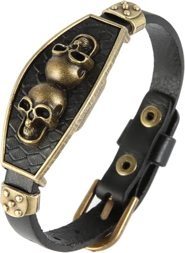 Vista 5 de STWTR Pulsera de cuero de aleación punk para hombre, pulsera de personalidad de moda ajustable, color negro