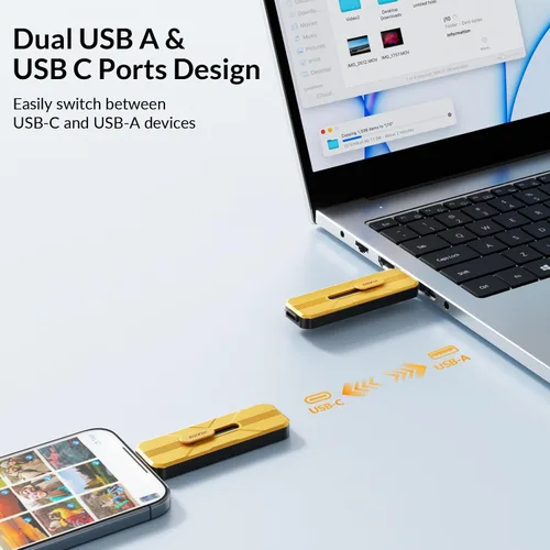 Vista 2 de iDsonix Unidad flash USB de 128 GB SSD externo, hasta 1073 MB/s, unidad de pulgar con 2 puertos USB A 3.2 + tipo C, diseño push-pull, memoria