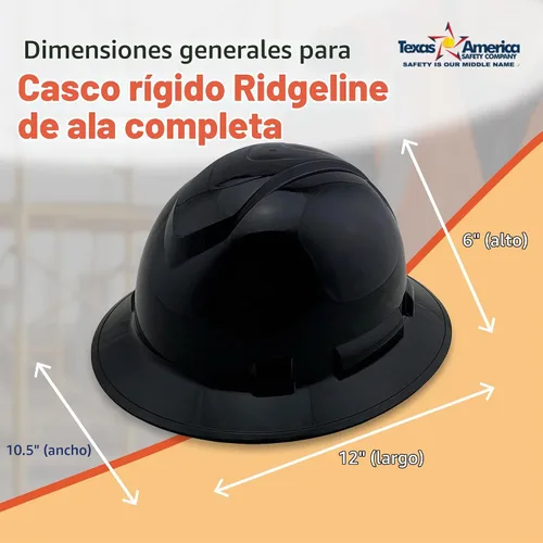Vista 6 de Texas America Safety Company Casco duro RIDGELINE de ala completa con ajuste de perilla de 6 puntos y bolsa