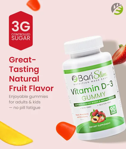 Vista 4 de BariSlim Gomitas de vitamina D-3 bariátricas – Vitamina gomosa especialmente formulada para pacientes después de una cirugía de pérdida