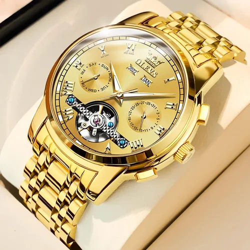 Vista 3 de OLEVS Reloj automático (no requiere batería) Relojes de pulsera para hombre, relojes mecánicos de cuerda automática, reloj clásico de esqueleto