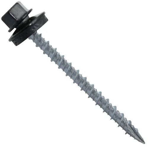 Vista 28 de 10 tornillos para techos de metal gris ABC de 2-1/2 pulgadas, cabezal de arandela hexagonal, arranque automático/roscado, arandela EPDM. 1 bolsa