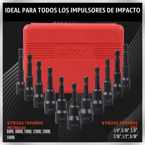 Vista 5 de Juego de destornilladores magnéticos de 12 piezas, kit maestro de brocas hexagonales de impacto premium, SAE y métrico, cambio rápido de 1/4 pulgadas