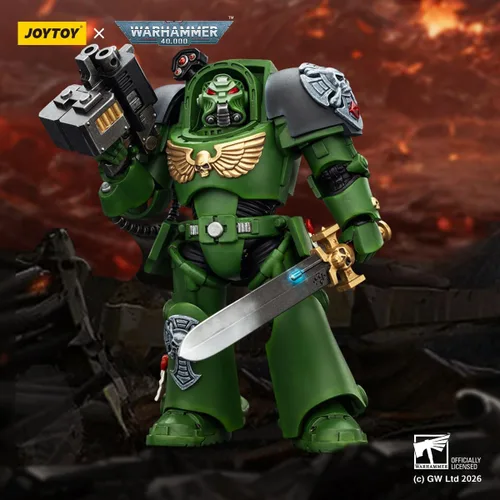 Vista 7 de JOYTOY Warhammer 40K 1/18 Figura de acción Salamanders Terminator 1 con espada de poder y bolter de tormenta modelo de 5.6 pulgadas, regalo