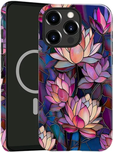 Vista 23 de Funda compatible con iPhone 13, compatible con MagSafe, funda híbrida de 2 capas con prevención de caídas brillante para niñas y niños, arte floral