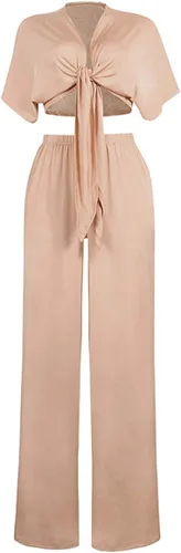 Vista 2 de Aro Lora - Conjunto de 2 piezas para mujer, con parte superior drapeada sin mangas y pantalón con piernas anchas