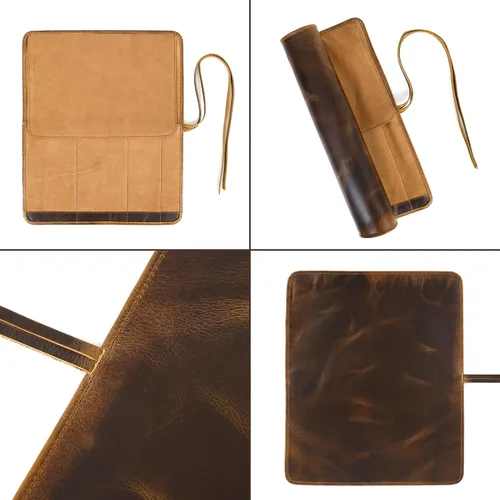 Vista 9 de ELIZO Bolsa de rollo para cuchillos de cuero, estuche para cuchillos de chef profesional, funda duradera para cuchillos, almacenamiento portátil