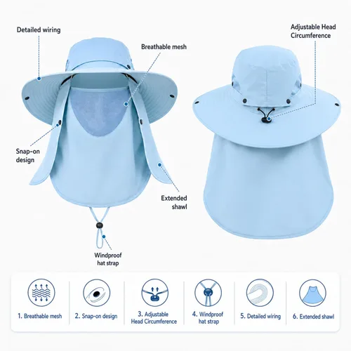 Vista 3 de Hombres Mujeres Safari Bucket Pesca Sombreros Sol Cubierta Cara Kcl015-lanse