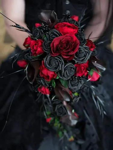Vista 8 de Hawesome - Ramo de 12 rosas artificiales de seda con tallo largo para decoración del hogar, boda, fiesta (Negro-1)
