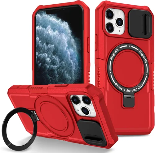 Vista 145 de Funda magnética para iPhone 11, soporte de anillo con ventana corrediza, funda protectora mate a prueba de golpes para iPhone 11 6.1, fundas