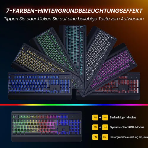 Vista 5 de RisoPhy Combo de teclado y mouse inalámbricos para juegos, panel de metal, retroiluminación de 7 colores, batería recargable de 3200 mAh