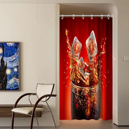 Vista 3 de Cortina de ducha de bebidas heladas, juego de decoración de baño con ojales y ganchos, 36 pulgadas de ancho x 72 pulgadas de alto, rojo y negro