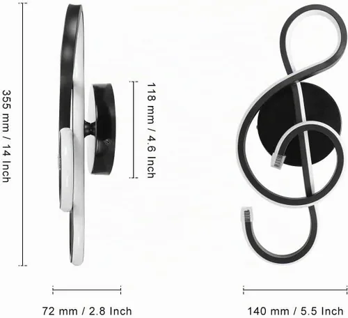 Vista 2 de XEYOU Lámpara de pared moderna de 22 W, lámpara de pared LED creativa para interiores, símbolo musical, decoración artística, lámpara de pared