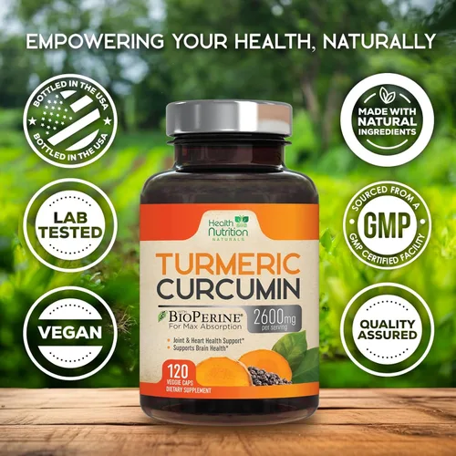 Vista 4 de Suplemento de curcumina de cúrcuma de 2600 mg – 95% curcuminoides con cúrcuma orgánica y pimienta negra BioPerine para una mejor absorción, apoyo