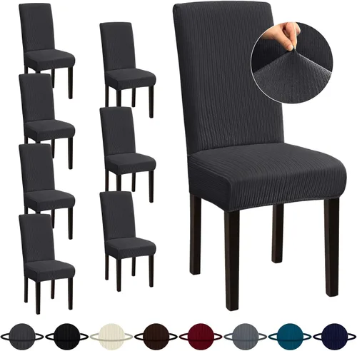 Vista 9 de Sufdari Juego de 4 fundas para sillas de comedor, color beige, antideslizantes, de elastano, elásticas, para comedor, hotel (Grande)