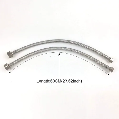 Vista 2 de Manguera de conector de grifo, Línea de suministro de agua trenzada de acero inoxidable 3/8 "rosca de compresión hembra x 1/2 "FIP. rosca recta