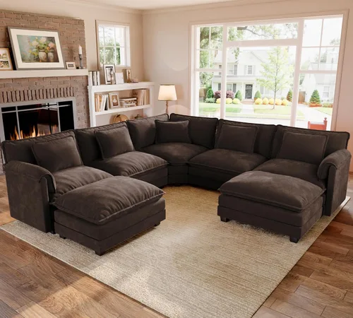 Vista 56 de Sofá modular de gran tamaño de 116 pulgadas, cómodo sofá nube de chenilla, moderno sofá profundo en forma de L de 3 plazas con fundas extraíbles