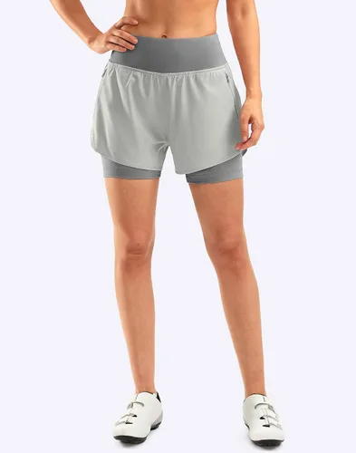 Vista 2 de Bikewa Pantalones cortos de ciclismo de montaña para mujer, acolchados en 4D, con bolsillos con cremallera