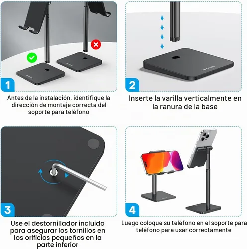 Vista 3 de OMOTON Soporte para Celular, Soporte de Escritorio con Altura y Ángulo Ajustable para iPhone Air /17/17 Pro/XS Max/XR, Samsung Galaxy S20 / S10 / S9