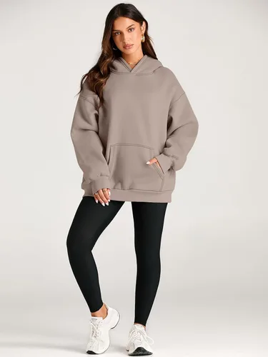 Vista 5 de Trendy Queen Sudaderas con capucha de gran tamaño para mujer, sudaderas de forro polar, suéteres de manga larga, ropa de otoño con bolsillo