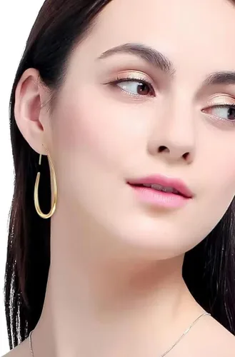 Vista 3 de Aretes de aro ligeros con forma de lágrima para mujer, chapados en oro blanco de 14 quilates, grandes y ovalados, de alto pulido, joyería de regalo