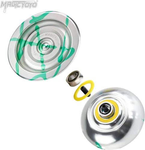 Vista 3 de Yoyo profesional Yoyo N11 verde plateado, Yoyo de aleación de metal para niños/jugador avanzado+guante Yo Yo + bolsa Yoyo+12 cuerdas Yoyo
