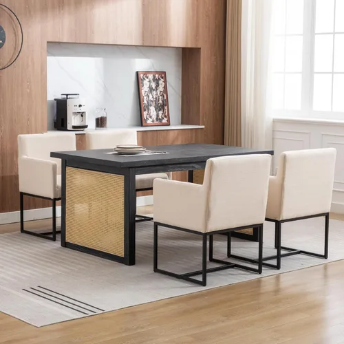 Vista 13 de BESTANO Juego de 2 sillas de comedor tapizadas con brazos de piel sintética de mediados de siglo, sillas decorativas modernas con marco de metal