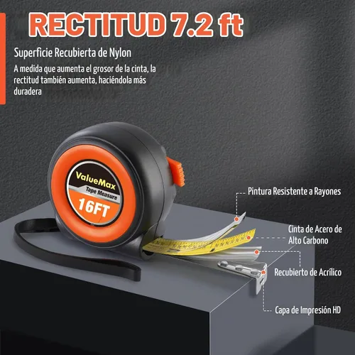 Vista 3 de ValueMax - Cinta métrica retráctil, paquete de 6 unidades, 16 pies Negro