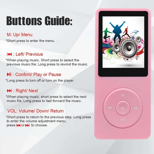 Vista 3 de Reproductor MP3 de 128 GB con Bluetooth 5.2, reproductor de música portátil rosa para niños con altavoz HD integrado, radio FM, grabadora de voz