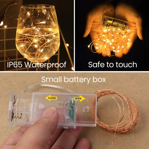 Vista 3 de innotree Paquete de 6 tiras de luces LED que funcionan con pilas, con temporizador, 10 pies, 30 luces LED alimentadas por batería, alambre de cobre