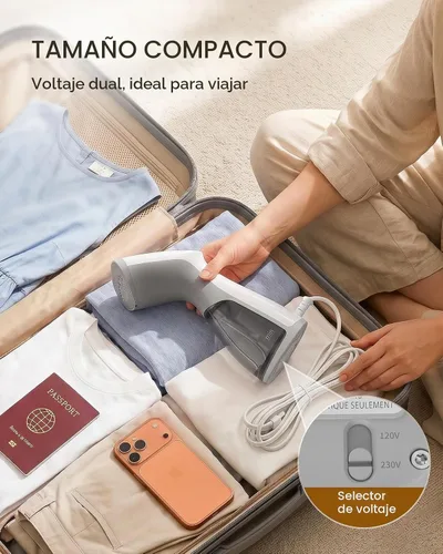 Vista 3 de BEAUTURAL Vaporizador de viaje para ropa, voltaje dual para uso mundial