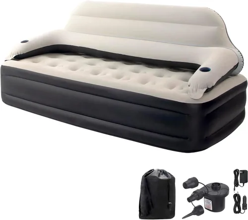Vista 7 de DIMAR GARDEN Colchón de aire tamaño individual con cabecero y bomba, colchón hinchable cama inflable con almohadas